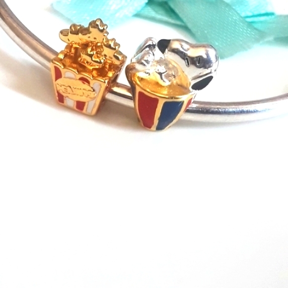 ( 2) Charms Snoopy in coffee mug & Woodstock popcorn charms S925 FITS Pandora - Picture 4 of 6